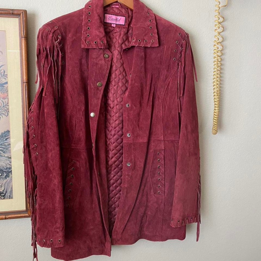 Vintage Red Leather Jacket with Fringe